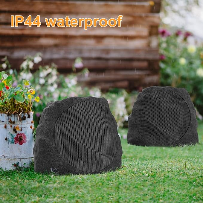 Outdoor Speakers Solar Powered & USB-C Charging, Rock Speaker TWS Pairing Wireless Outdoor Speaker Bluetooth 5.4, LED Light Show, Waterproof, ideal for Backyard BBQ, Garden, Poolside(2-Pc,Black)