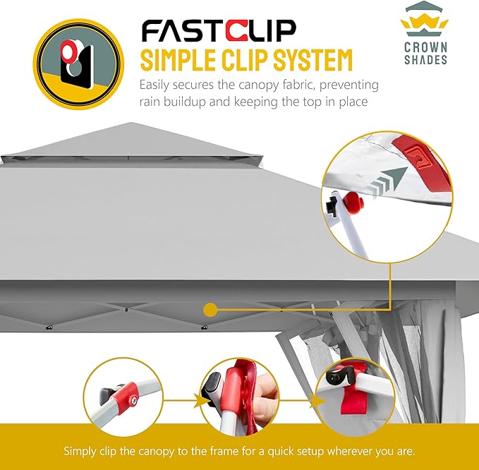 CROWN SHADES 11X11 Outdoor Pop Up Gazebo Base 10X10 Patio Gazebos Patented Center Lock Quick Setup Newly Designed Storage Bag Instant Canopy Tent with Mosquito Nettings (11x11, Gray)
