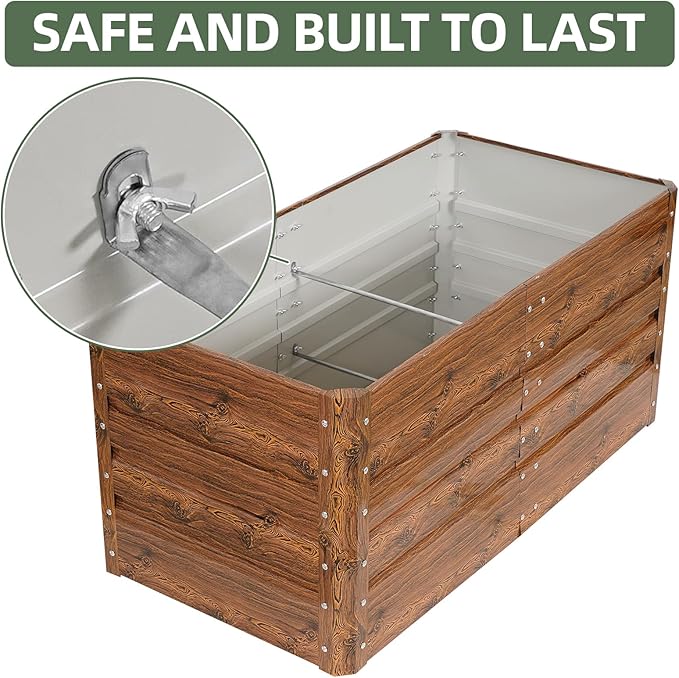 1MORE Raised Garden Bed- 4x2x1.8ft Planter Garden Boxes Outdoor, Raised Beds for Gardening, Large Metal Garden Bed Kit for Vegetables Flower, Deep Root Planter Raised Beds with Tools.Grain