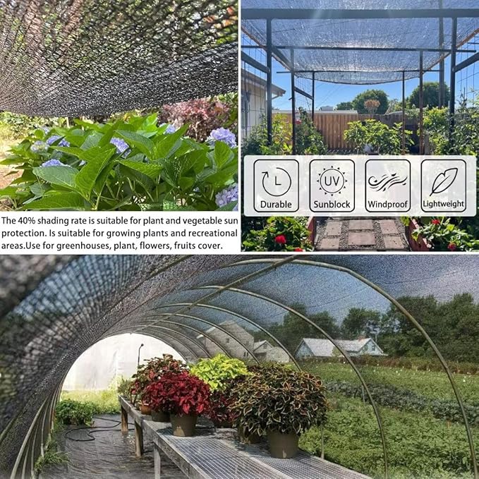 40% Black Shade Cloth,6x10 FT Durable Mesh Tarp with Grommets, Resistant Garden Sun Shade Netting, Shading Antifreezing for Pergola, Greenhouse, Plants Growing, Chicken Coop