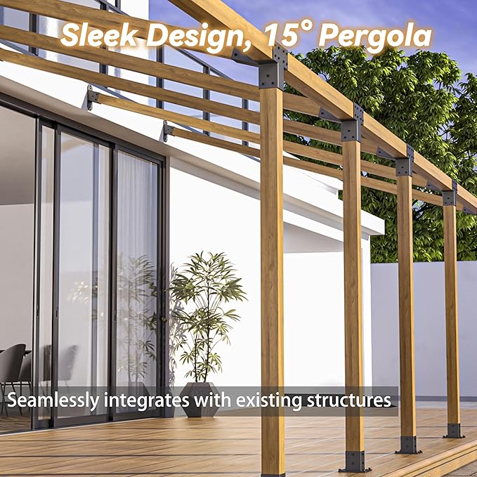 15° Wall Pergola Kits - Stainless Steel 15 Degrees Wall Mounts for 4x4 Posts(Actual 3.5" X 3.5"), Angled Pergola Construction Bracket Kit(4-Way)