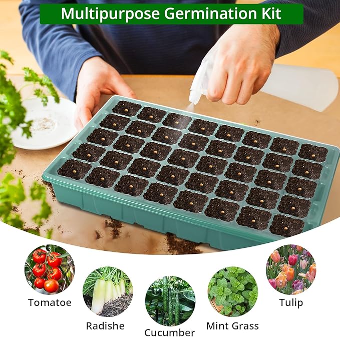 Sondiko Seed Starter Tray with Grow Light, Intelligent Display Digital Controller, 80 Cells Seed Starter Kit with Humidity Dome, Adjustable Brightness Indoor Plants Germination Kit(2 Pack)