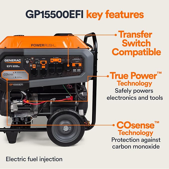 Generac 19,300/15,500-Watt Portable Gas Generator - Electric Start - Home Backup or RV Ready - Heavy Duty Frame - Quiet, Long Runtime, Emergency Power - 49-State Compliant