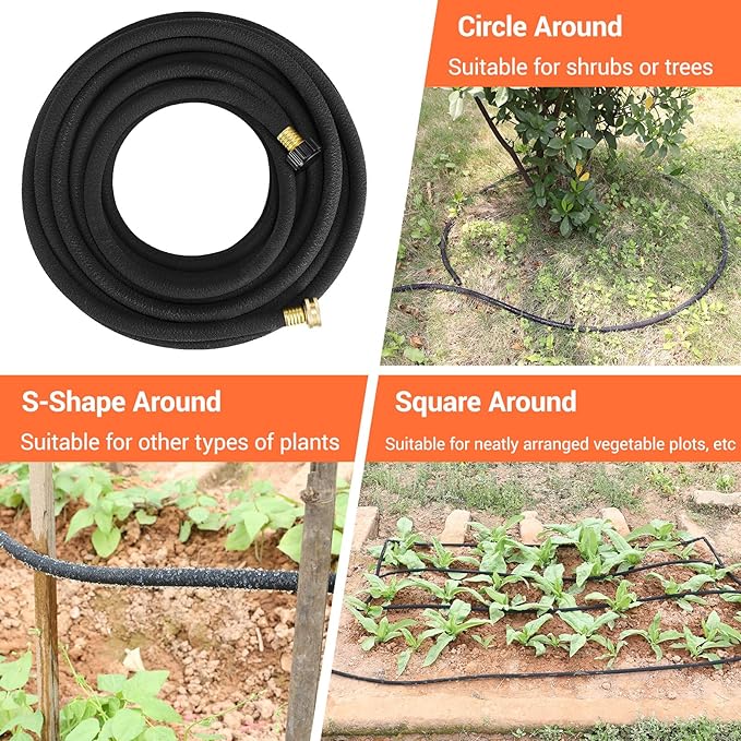 MAMIZO Soaker Hose 100 ft 1/2", Solid Brass Connectors,Heavy Duty Drip Hose to Save 70% Water, Rubber Longer Lasting, Soaker Hose for Garden, Lawn and Yard (1/2" 50ft×2)