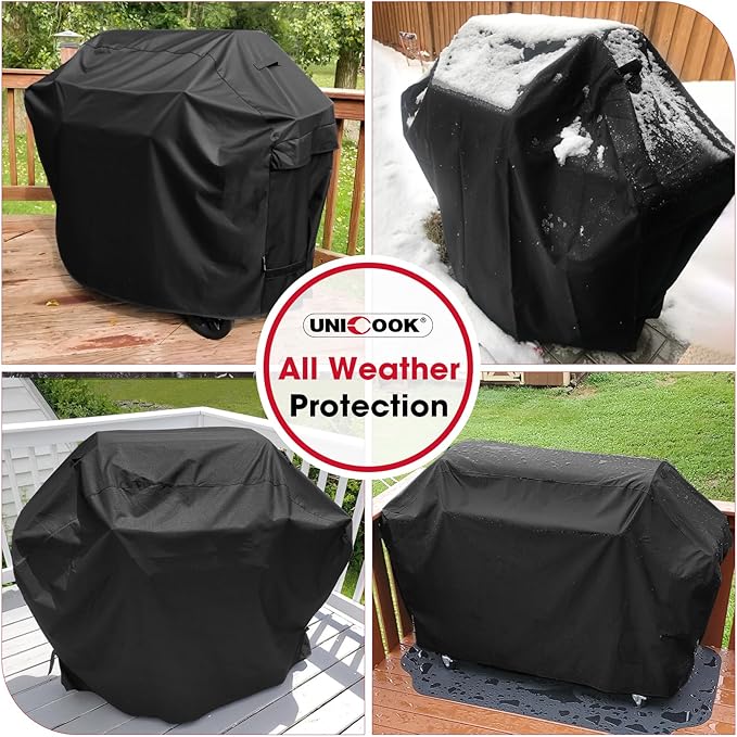 Unicook Outdoor Large Grill Cover 70 Inch, Heavy Duty Waterproof Gas Grill Cover for Outside, Fade Resistant Durable BBQ Protector, All Weather Protection for Backyard BBQs, Black