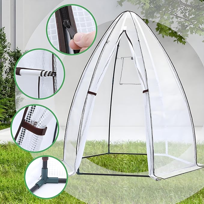 Portable Greenhouse for Outsides, Ohuhu Heavy Duty Green House Tent with Durable PE Cover, Garden Plant Protector with Zippered Door Mesh Window for Vegetables Flowers Fruits Herbs, 63x54x71 Inch