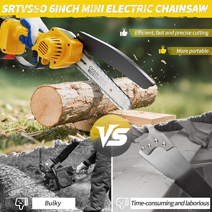 Mini Electric Chainsaw,6inch Mini Chainsaw Cordless,With Battery Level Display,Equipped With 2 21V2.0Ah Batteries and 3 Chains for Tree Trimming Wood Cutting, Best Gifts for Dad, Husband