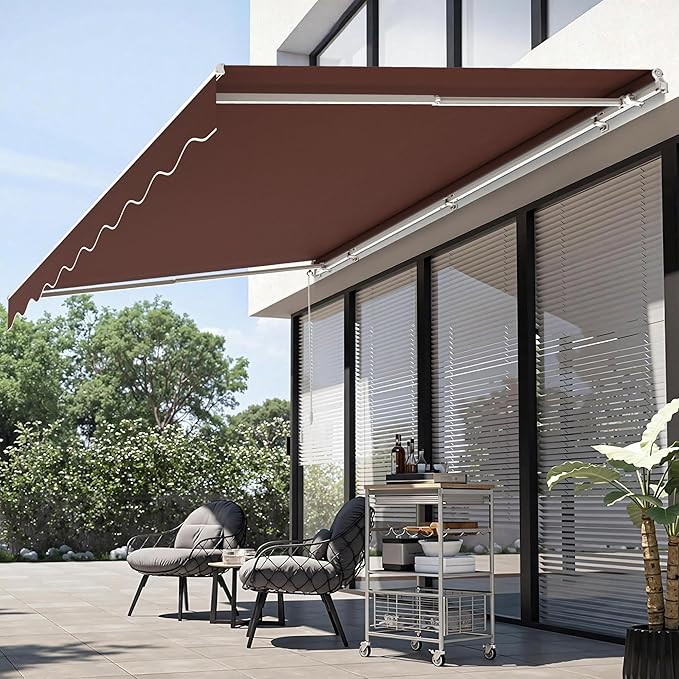 MCombo 11.5x9.5 Feet Manual Retractable Patio Door Window Awning Sunshade Shelter Outdoor Canopy, 1210 (Coffee Brown, 11.5'(L) x 9.5'(W))