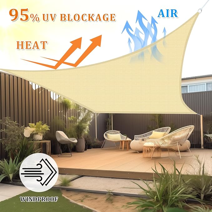 Shade&Beyond Sun Shade Sail Breathable UV Block Outdoor Covering Cloth for Backyard, Pool, 10'X11', Beige (Customized Available)