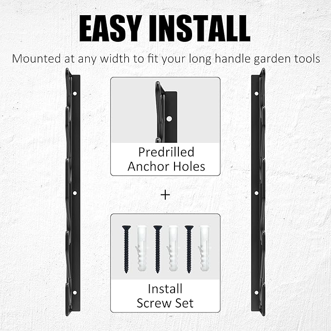 UNITEDPOWER Garden Tool Storage Rack，Wall Mounted Garage Organizer，Tool Utility Holder for Garden Equipment Shovel Rakes Brooms