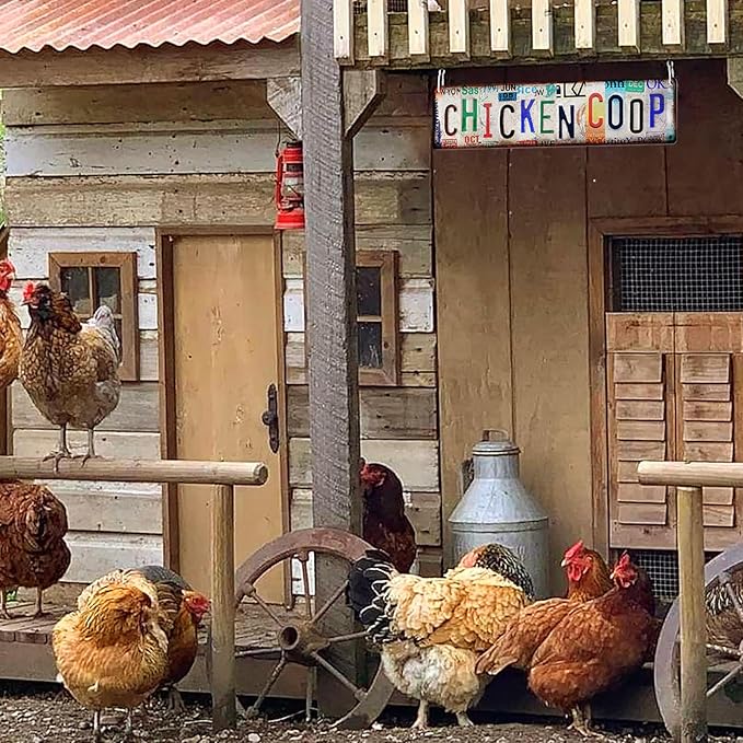 Vintage Chicken Coop Accessories – Funny Rooster Garden Signs and Grunge Room Decor – Country Farmhouse Wall Art for Outdoor Kitchen Gifts for Women and Hen Lovers