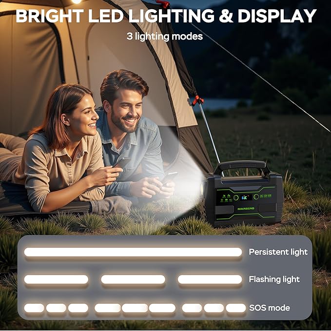 MARBERO Solar Powered Generator 155Wh with 30W Foldable Solar Panels 100W AC Output Lithium Battery Portable Power Station with AC DC and USB Outputs for Camping Emergency Home Backup Blackout Hiking
