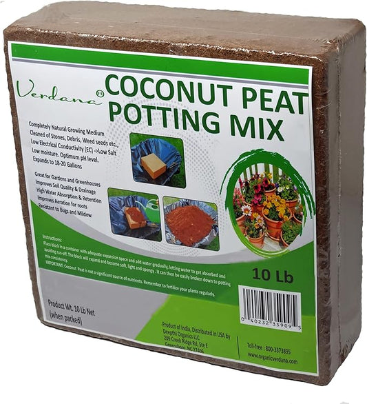 Verdana Coco Coir Brick – 10 Lb Compressed Coconut Fiber Block Expands to 18 Gallons – Potting Mix, Raised Bed Soil & Peat Moss Alternative for Organic Gardening & Seed Starting
