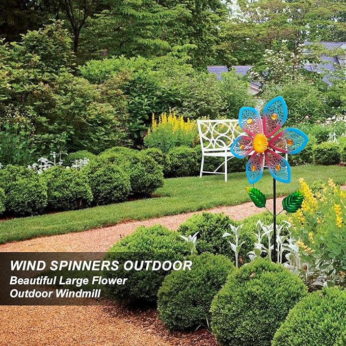 Metal Wind Spinners for Garden Decor - Outdoor Windmill Sculptures, Durable Yard Art Wind Spinners Metal Wind Spinner for Patio Lawn Ornament, Vibrant Red & Blue Garden Spinners Outdoor
