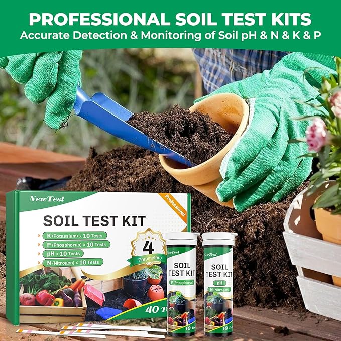 Soil Test Kit 4 Parameters: Professional Accurate 40 Tests Soil Testing Kits for Lawns Gardening Vegetable Garden for pH Nitrogen Phosphorus Potassium - Soil Tester for Garden Nutrients