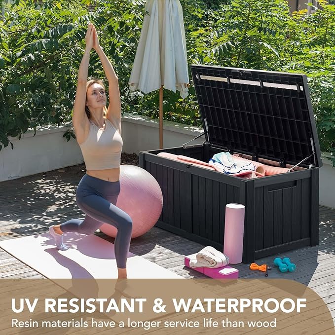 Devoko 120 Gallon Resin Deck Box Waterproof Indoor Outdoor Storage Box Lockable Large Storage Container for Patio Furniture Cushions and Garden Tools