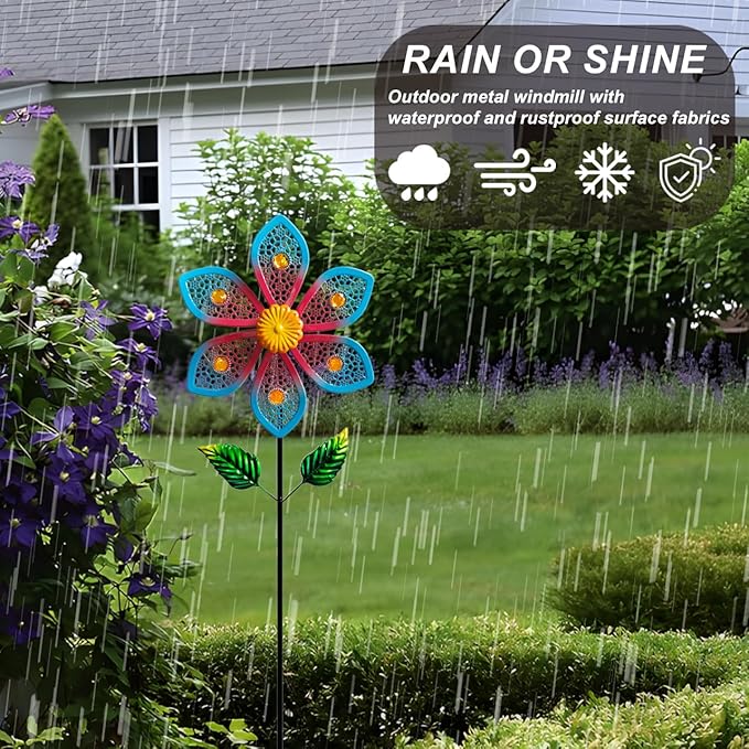 Metal Wind Spinners for Garden Decor - Outdoor Windmill Sculptures, Durable Yard Art Wind Spinners Metal Wind Spinner for Patio Lawn Ornament, Vibrant Red & Blue Garden Spinners Outdoor