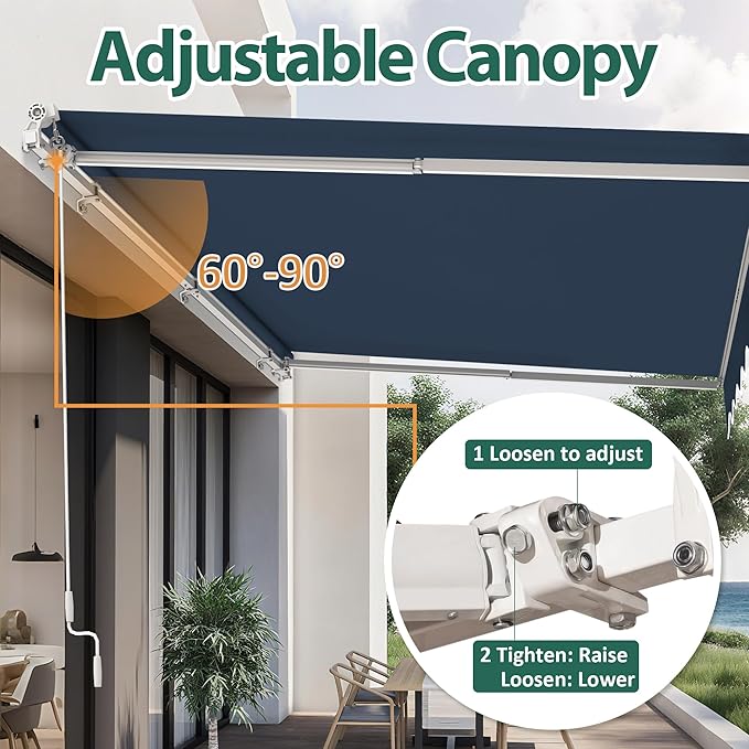 MCombo 9.9 x 7.8 Feet Manual Retractable Patio Door Window Awning Sunshade Shelter Outdoor Canopy,0810 (Dark Blue, 9.9'(L) x 7.8'(W))