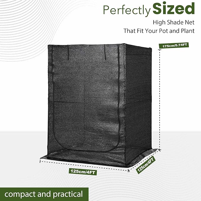 Portable Large 4'x4' Sunshade Cloth Gardening Net,Easy Set up Crops Shade Net 5.7FT Tall Cover, UV Resistant Plant 80% Sunblock for Vegetables,Fruits and Mini Flower Pot with Stakes