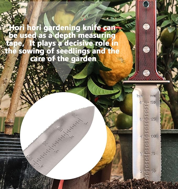 Gardening Hori Hori Garden Knife - Gardening Knife,Soil Kniver, Serrated Side Weeding,Digging,Garden Knives With Sheath,Full Tang Hori Hori