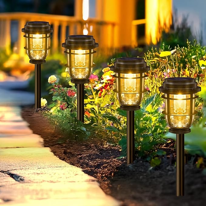 2-Pack Solar Pathway Lights, Bright Auto Garden Lights Decor - Durable Landscape Lighting for Lawn, Patio, Walkway, Driveway, Housewarming Gifts Idea
