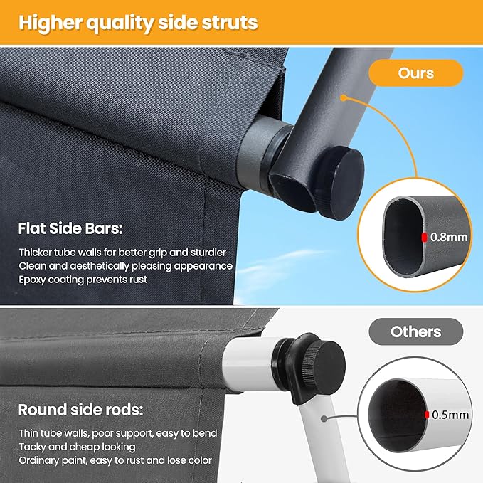 HOMEDEMO Manual Retractable Awning 118" W x 118" H,Side Bar 47-59in Patio Awning Retractable Outdoor Sunshade Shelter Height Adjustable Sunsetter Retractable Awning UV Protection for Backyard Garden