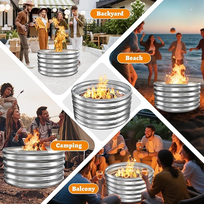 Metal Fire Pit Ring/Bonfire Fire Ring- 32 Inches Diameter, 0.8 MM Thick,1.5 ft High, Durable and Stylish for Outdoor Fire Pits,Patios and Camping (Silver, 2.7X2.7X1.5 ft)