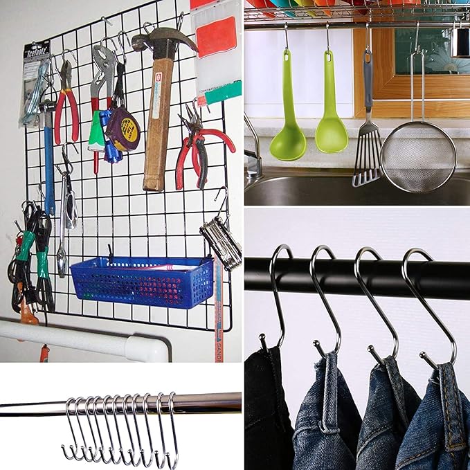 16 Pack 4.7 Inches Extra Large S Shape Hooks Heavy-Duty Metal Hanging Hooks Apply Kitchenware Bathroom Utensils Plants Towels Gardening Multiple uses Tools (Silver)