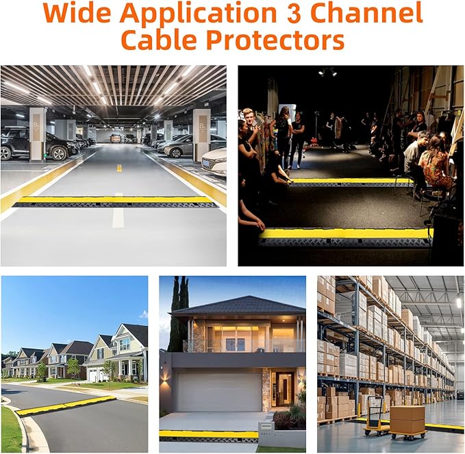 3 Channel 2 Pack Cable Protector Ramp Traffic Wire and Hose Ramp Cord Cover Heavy Duty Channels 44,000 lbs Load Capacity Cable Wire Ramps Speed Bump Driveway Cable Protective Cover