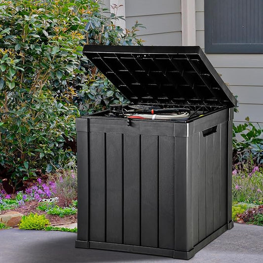 YITAHOME 51 Gallon Outdoor Storage Deck Box, Waterproof Resin Package Delivery and Storage Box with Lockable Lid for Patio Furniture Cushions, Pool Accessories, Garden Tools, Black