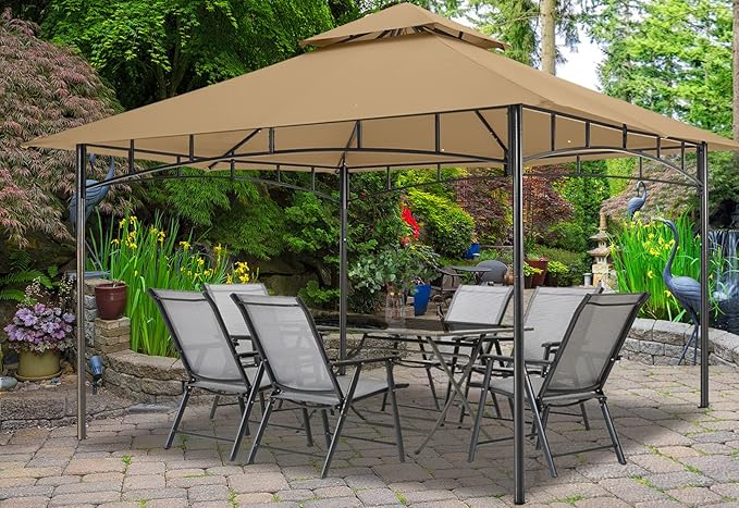 MASTERCANOPY Outdoor Garden Gazebo for Patios with Stable Steel Farme (10x12,Beige)