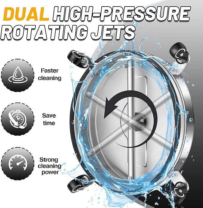 19" Pressure Washer Surface Cleaner with 4 Wheels - Stainless Steel Surface Cleaner for Pressure Washer Attachment for Concrete, Patio, Sidewalk, Deck, Driveways and Daily Washing - PWS 19