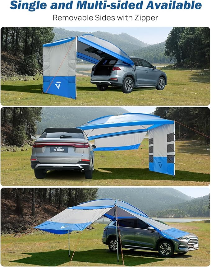JOYTUTUS Versatile Vehicle Awning with 3 Removable Sides, Large Car Awning 11.5FT * 7.9FT, UV50+ and Waterproof PU2000mm Truck Canopy, SUV Camping Sunshade with 8 Storage Pockets