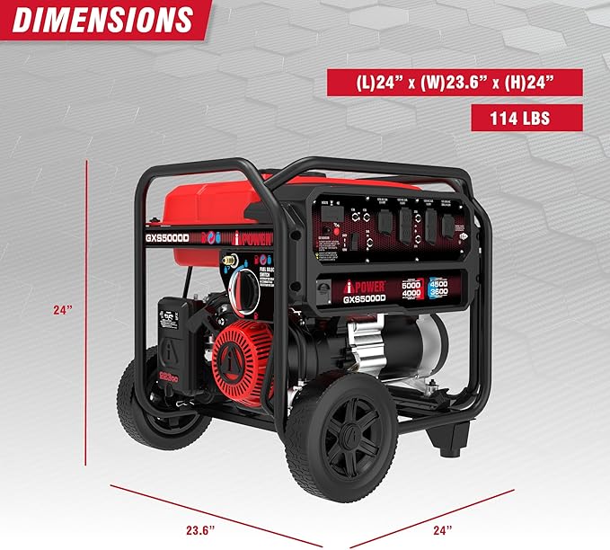 A-iPower 5000-Watt Portable Generator Gas & Propane, CO Sensor Shutdown, Heavy Duty Generators with 223cc OHV Engine For Jobsite, RV, Home Backup, Emergency (GXS5000D)