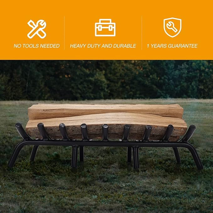 Fire Pit Grate - 23 Inch Fireplace Grate 3/4" Heavy Duty Firewood Stove Log Holder Rack Grates Solid Round Steel Indoor Outdoor Camping Chimney Hearth Wood Burning Fireplace Accessories Tools