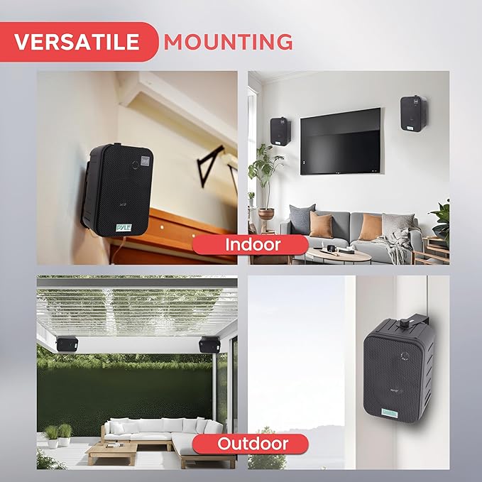 Pyle 2 Way Speaker System Pair - 500W Peak Power 6.5 Inch Passive Weatherproof Wall / Ceiling Mounted - Heavy Duty Universal Mount - Use for Pool, Patio, Indoor, Outdoor (Black)