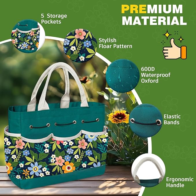 22Pcs Gardening Tools Set for Women Heavy Duty Garden Hand Tools Kit Organizer Gifts for Mom Beginner Gardener Gardening Accessories with Tote Bag/Shovels/Repotting Mat/Plant Labels/Gloves-Dark Green