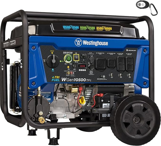 Westinghouse 13500 Peak Watt Tri-Fuel Home Backup Portable Generator, Remote Electric Start, Transfer Switch Ready, Gas, Propane, and Natural Gas Powered