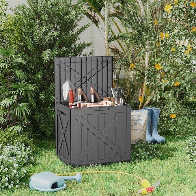 DRATO 32 Gallon Deck Box X pattern, Outdoor Storage Box for Patio Cushion, Sports Equipment, Garden Tools,Waterproof Patio Storage box, Lockable