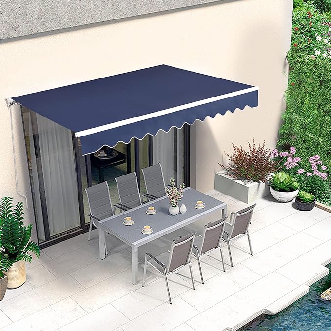 MCombo 9.9 x 7.8 Feet Manual Retractable Patio Door Window Awning Sunshade Shelter Outdoor Canopy,0810 (Dark Blue, 9.9'(L) x 7.8'(W))