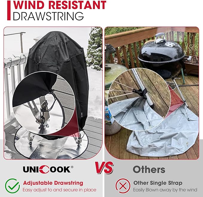 Unicook Round Smoker Cover 30 Inch, Heavy Duty Waterproof Charcoal Kettle BBQ Grill Cover, Fade Resistant Barrel Protector, Fits Weber Char-Griller Akorn Kamado and More, 30" Dia x 36" H