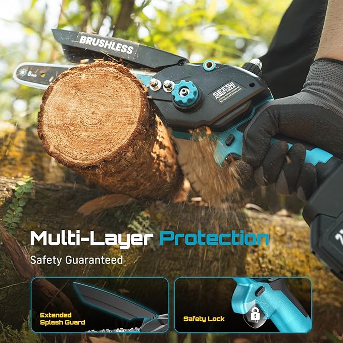 Mini Chainsaw Cordless Battery Powered: 8 inch & 6 inch Electric Chain Saw with 2 Pack 4000mA Batteries, Handheld Saw for Trees Branches Trimming Wood Cutting, Gardening Tools for Dad Husband Men