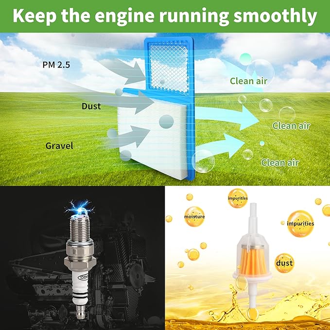 10L0L Golf Cart Tune Up Kit for Yamaha G16 G19 G20 G21 G22 G29 Drive Gas Vehicles 1996-up with 301cc/357cc Engine, Air Filter JN6-E4450-01 JN6-E445E-00, Fuel Filter, Spark Plug