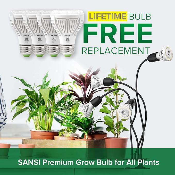 SANSI LED Grow Lights for Indoor Plants, 600W Full Spectrum Gooseneck Clamp Grow Lamp, 40W Power Plant Light with High PPFD for Seeding, Lifetime Free Bulb Replacement
