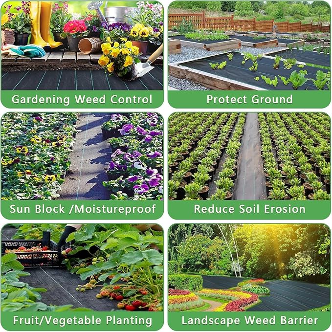 24 Garden Stakes + 3ftx100ft Weed Barrier Landscape Fabric Heavy Duty, Weed Gardening Ground Cover Mat, Weed Control Garden Cloth, Woven Geotextile Fabric for Underlayment Commercial Driveway Fabric