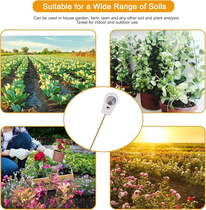 Soil Test Kit 3-in-1, Soil Moisture Meter, Soil PH Meter, Fertility Soil Tester, Soil Tester for Garden, Lawn, Farm, Outdoor & Indoor Use (Milky White)