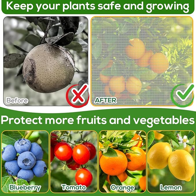 2PCS 7.8 x 7.8ft Large Fruits Tree Netting Cover with Zipper and Drawstring,Garden Insect Netting Plant Cover Transparent Bird Plant Barrier Flower Fruits Mesh Screen for Preventing Deer Squirrel Bug