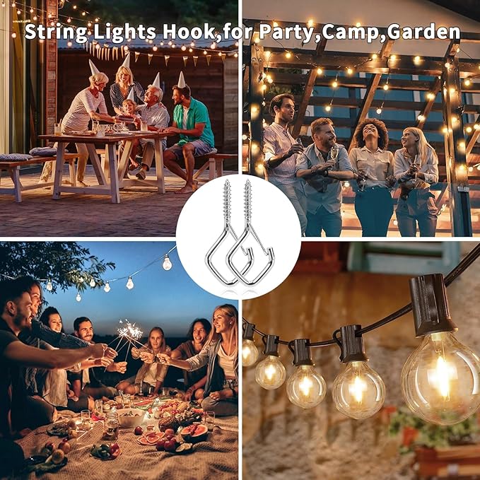 20 PCS Q-Hanger Hooks for String Lights, Ceiling Hangers for Plants & Wind Chimes, Christmas Decorations Outdoor Hooks Silver