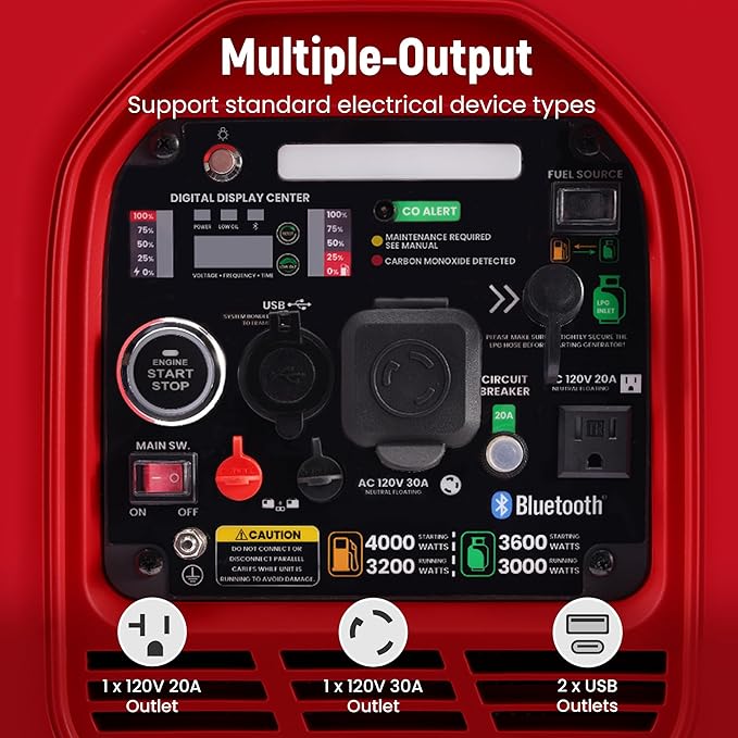 maXpeedingrods 4000 Watt Dual Fuel Inverter Generator with Bluetooth® Control Start and Display, RV Ready, Electric Start, Quiet for Outdoor Camping, Home Backup, Garden，PGMA Compliant