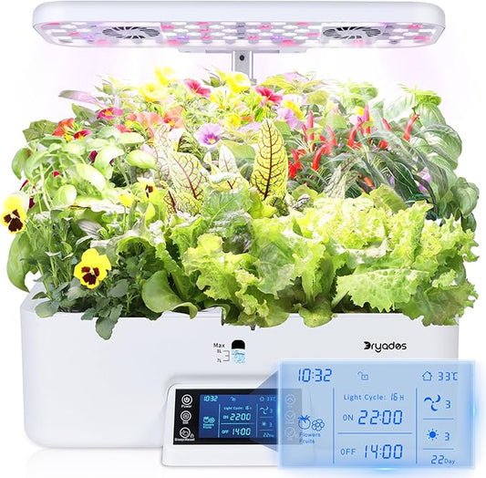 17-Pods Hydroponic Growing System with Dual Fans 24W Full-Spectrum Grow Light & Smart Control Panel for Indoor Gardening for Vegetables Herbs